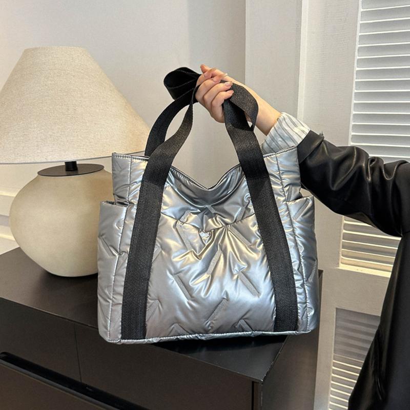 Повседневная большая сумка для женщин, космическая хлопковая сумка на плечо, большая вместительная женская пышная сумка, стеганая рабочая сумка для покупок
