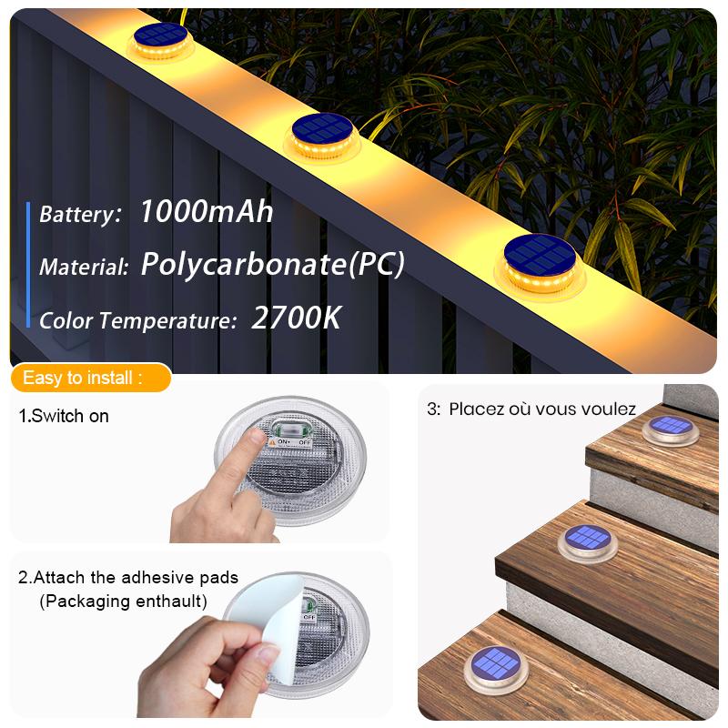 6 Pack Solar Powered IP68 Waterproof Outdoor Step Security LED Pathway Lights with 3M Adhesive & 1-Year Warranty