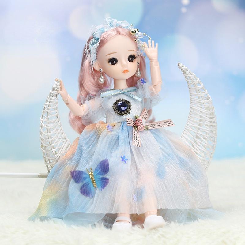 30CM Mini Movable 12Jointed Doll Girls Toy 3D Big Eyes BJD Princess Full Outfits Dresses Collection Childrens Doll Gift