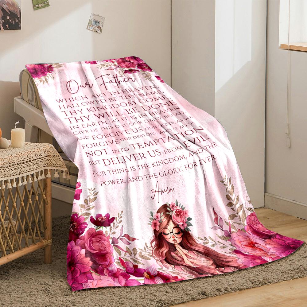 Floral "Our Father" Prayer BlanketFlannel blanket for bedroom, living room, sofa, and nap