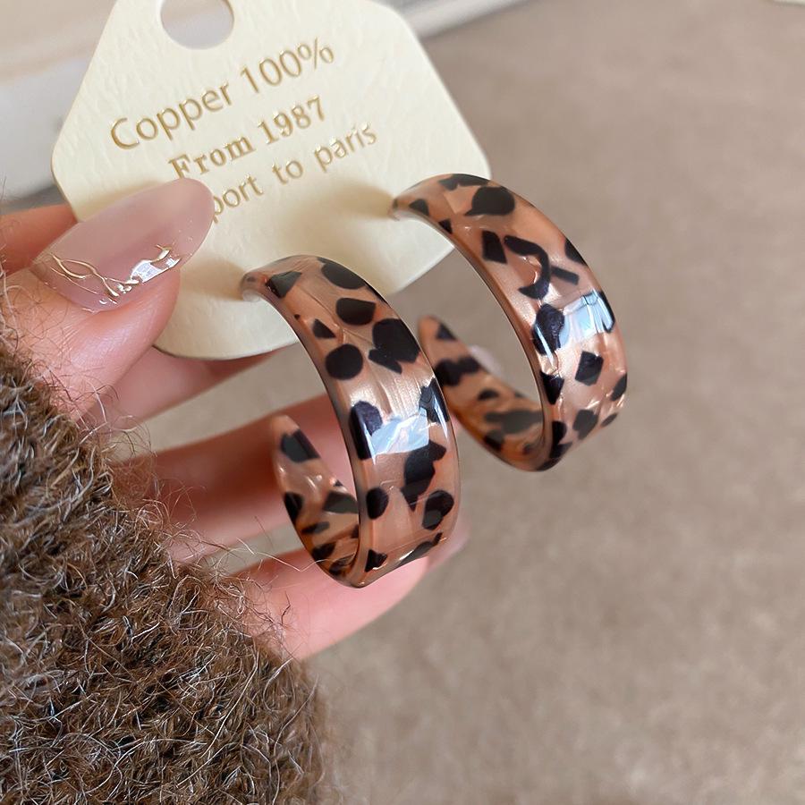 Серьги-пусеты Silver Needle Leopard Resin Geo Round, в стиле ретро Myer, нишевый дизайн для женщин
