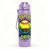 1PC Softball Respect Drip Letter Art 750ml Color Plastic Water Bottle Leakproof Flip Straw Lid For Sports Office Home Use