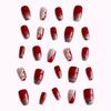 24pcs Matte Coffin Short False Nails, Burgundy Glitter Jelly Gel Nail Art With 3D Camellia Design, DIY Press-On Manicure E