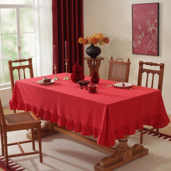 Однотонная скатерть с оборками, смесь хлопка, деревенская скатерть, прямоугольная квадратная накладка на стол для фермерского дома