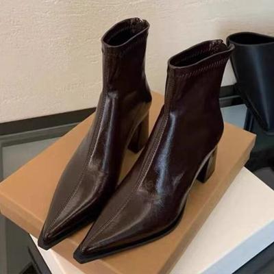 Модные женские ботильоны на высоком каблуке с острым носком 2025 Дизайнерская элегантная обувь Мода Зима Новые тренды Короткие ботинки Платье Вечеринка Туфли