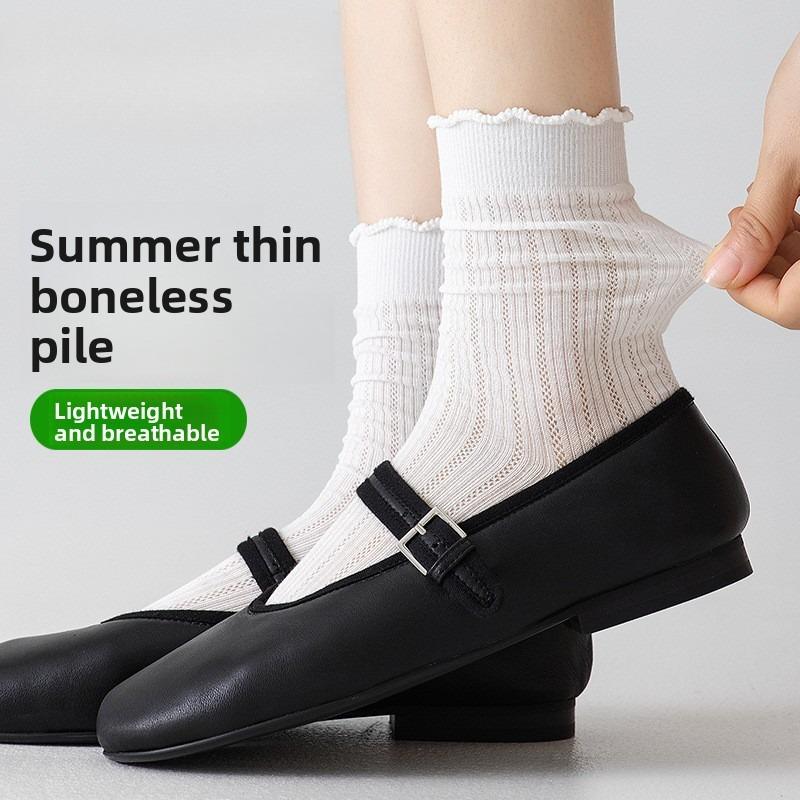 Summer Lightweight Socks - Perforated Mesh Cotton Socks with Breathable Lace and Layered Stockings - Solid-colored Hundred-layer Mid-calf Socks