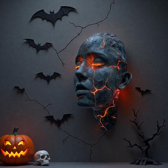 Настенный светильник 'Трещина души' Светодиодный настенный бра 'Человеческое лицо' Художественный эффект разбитого стекла Светящаяся голова