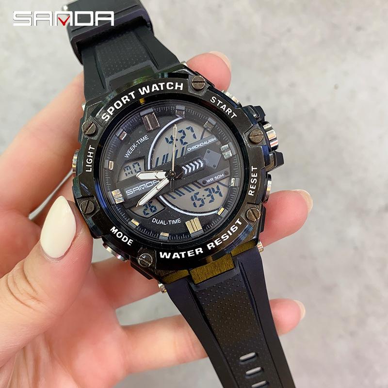 SANDA Новые электронные мужские часы, модный тренд, светящийся водонепроницаемый и противоударный будильник для занятий спортом на открытом воздухе