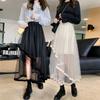 Y2K Women Mesh Skirt Korean Irregular Patchwork A Line Midi Skirt Gothic Female Summer All Match Ball Gown Skirts