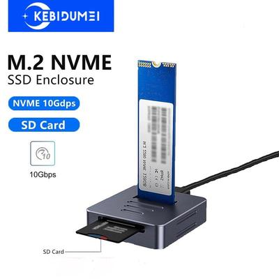 Корпус для M2 NVMe SSD 10 Гбит/с Внешний корпус для M.2 NVMe SSD Жесткий диск Алюминиевый корпус Внешняя коробка NVMe PCIe для док-станции M.2 SSD Поддержка SD 2.0 Card