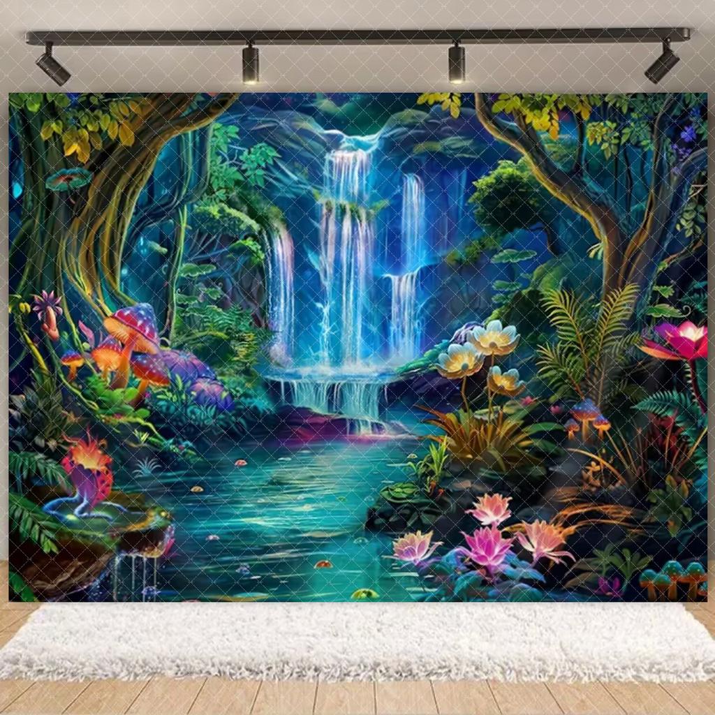 Tropical Jungle Wild Animal Backdrop Natural Green Forest Wall Hanging Tapestry Palm Trees Soaring Birds photography background