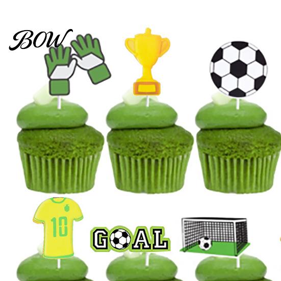 Soccer Cupcake Picks 8 Pcs Cake Topper Decoration, Ball Goal Football Decorations Shoe for Sport Theme Birthday Party Supplies Fan Dessert