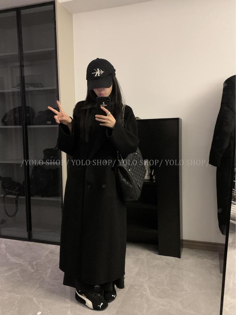 YOLO SHOP Премиальное двустороннее шерстяное пальто, стандартное плечо, утолщенный кашемир для осени/зимы, маленький размер.
