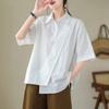 Summer Retro Age Reducing Irregular Thin Short Sleeved Shirt Casual Versatile Solid Color Loose Fitting Shirt for Women Shirts