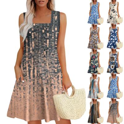 Женские летние платья Свободные сарафаны без рукавов Платье с карманами