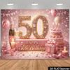 Тканевый фон для вечеринки в честь 50-летия, 2D-плоскость, золотые сверкающие бриллианты, цифры 50, тема: бутылка шампанского и полосатая вечеринка