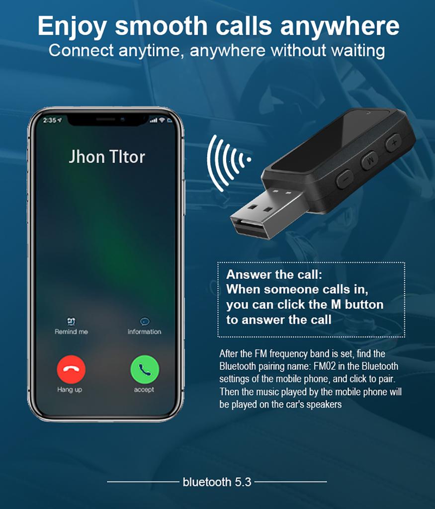 Автомобильный FM-передатчик Bluetooth 5.3 с LED-дисплеем, беспроводной USB-вызов, функция громкой связи, мини-USB-питание, автомобильный комплект FM-радио