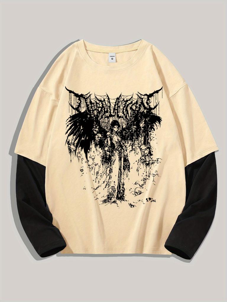 Мужская готическая футболка Y2k с принтом, оверсайз, с длинным рукавом, с круглым вырезом, уличная одежда, топ, весенняя посадка