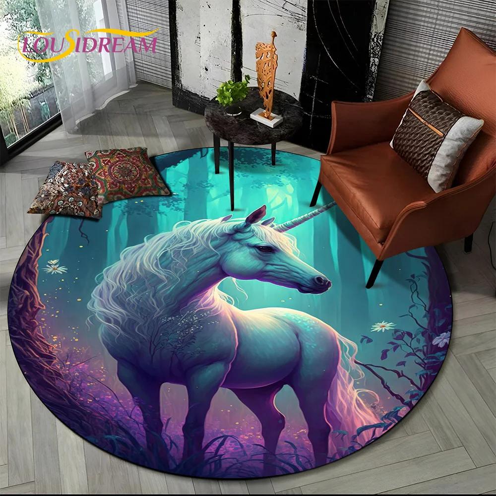 3D Cartoon Cute Unicorn Girl Gift Round Carpet Rug for Living Room Bedroom Child Playroom Decor,Pet Area Rug Non-slip Floor Mat