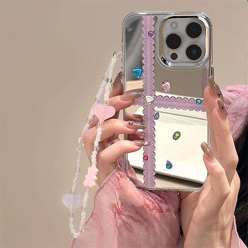 Зеркальный чехол-браслет Zhitai Rhinestone для iPhone 15/14 Pro/13 Pro Max/12