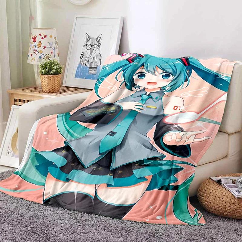 3D M-MIKUS Музыка VOCALOID Мультяшная Девочка Мягкий Плюшевый Плед, Фланелевый Плед для Гостиной Спальни Кровати Дивана Подарок