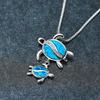 Cute Mom and Baby Turtle Pendants Necklace Blue Opal Stone Animal Necklaces For Women 925 Sterling Silver Chain Wedding Necklace