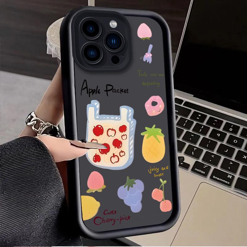 Серия граффити со свежими фруктами Чехол Клубника Яблоко для iPhone 17 Air 16 E 15 14 Plus 13 12 Mini 11 Pro Max Пылезащитный Мягкий чехол