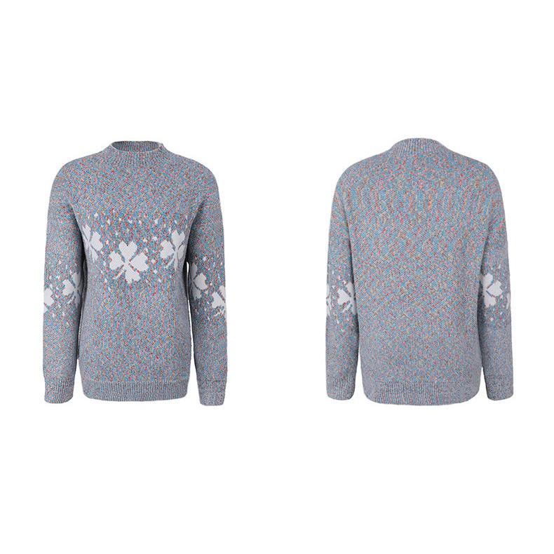 Осень-зима Винтажный свободный топ с длинными рукавами Принт Кардиган Трикотаж Воротник-стойка Рождественский свитер