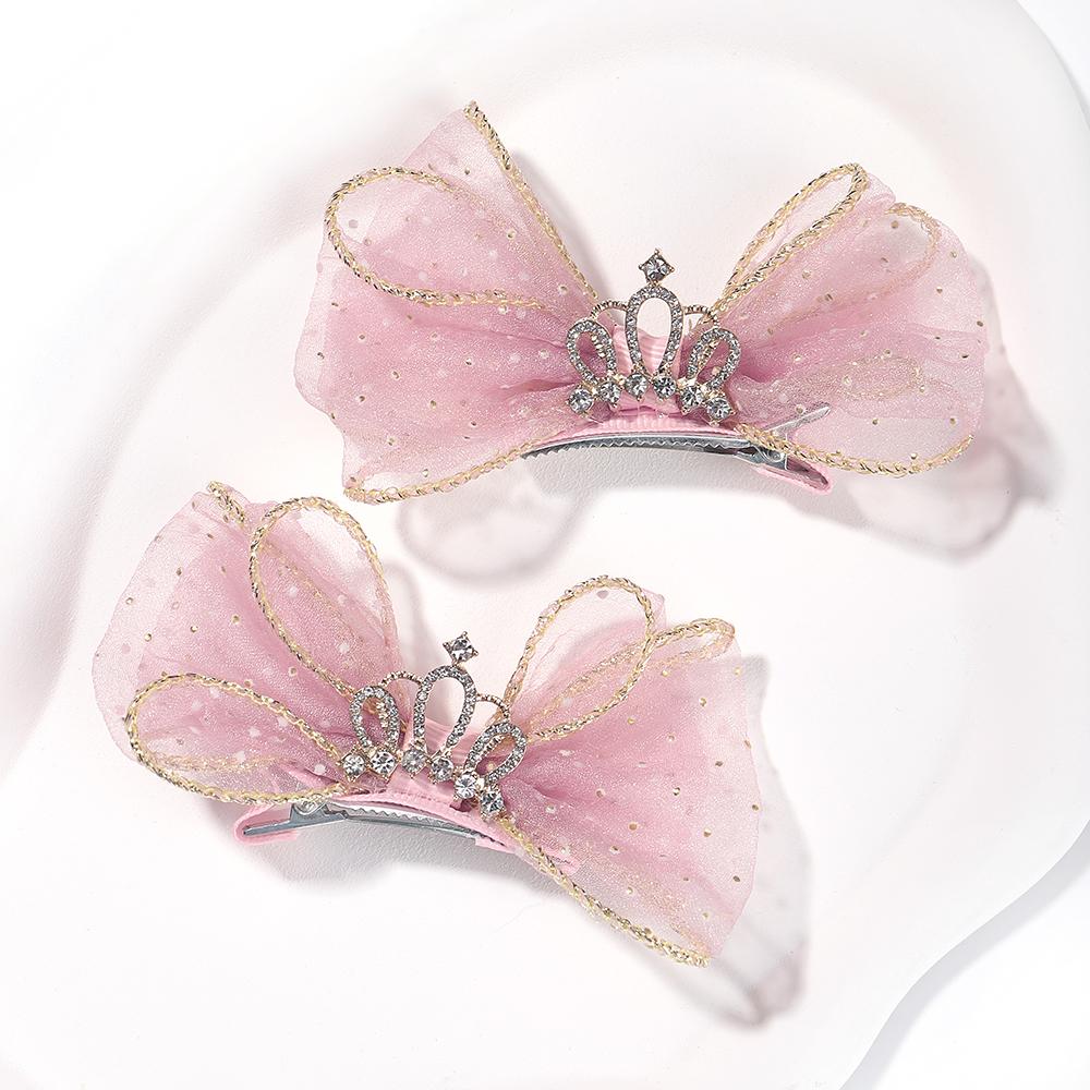 2pcs/set Lovely Lace Bows Hair Clips for Girls Sweet Solid Color Gauze Clip Soft Hairpins Pink Princess Kids Hair Accessories