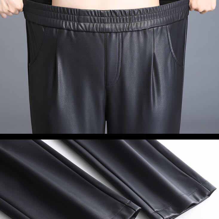 Plus Velvet Thick High Waist PU Leather Pants Women's Loose Wide Leg Pants Nine Points Harem Pants Trousers