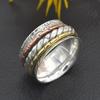 925 Sterling Silver-Spinner Ring, Solid 925 Sterling Silver Three Tone Handmade Brass and Copper Meditation Spinner Ring For Christmas Ring