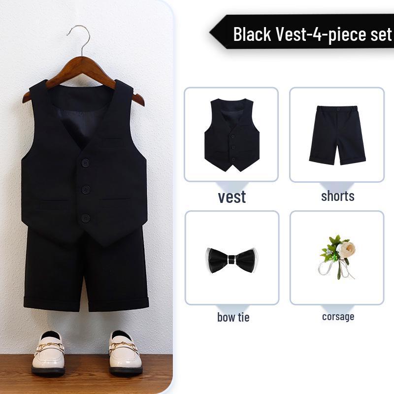 Boy's British Summer Tuxedo Vest Set for Events