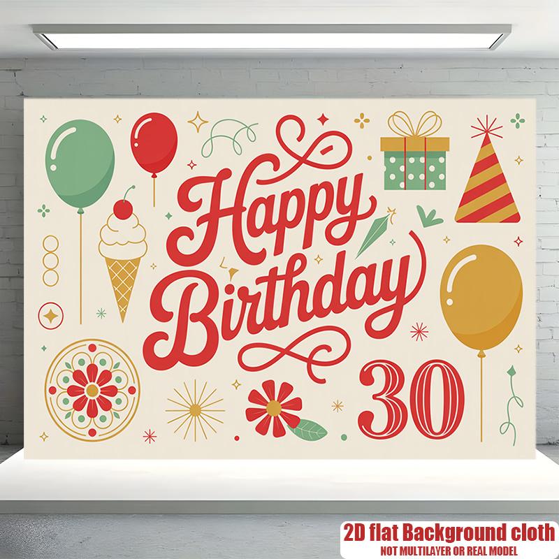 30th Birthday Party Banner, Festive Polyester Backdrop for Home Room Wall Decor and Props
