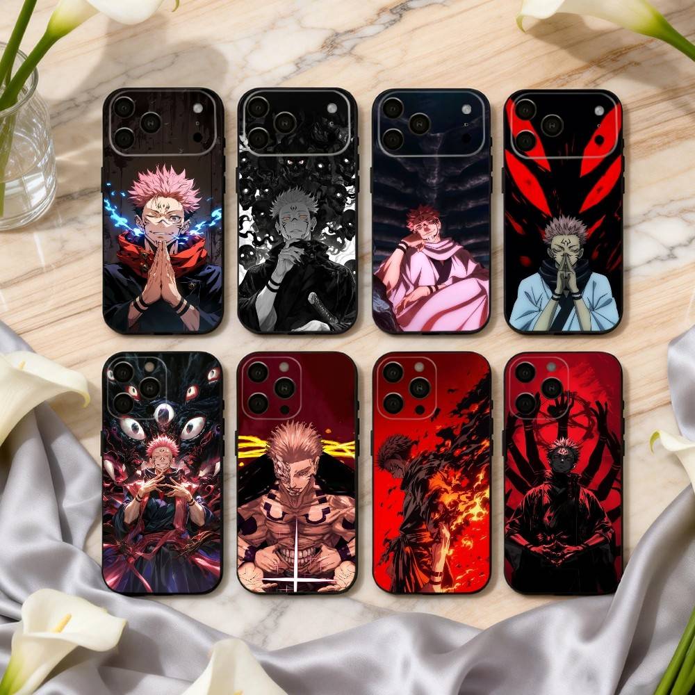 R-Рёмен S-Сукуна J-J-Jujutsu K-Kaisen-N Чехол для телефона для iPhone 17pro,16,15,14,13,12,11 Plus,Pro Max,XS, Мягкий силиконовый черный чехол