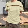 INCERUN Men Short Sleeve Hollow Patchwork Zip-up Casual Loose T-shirts