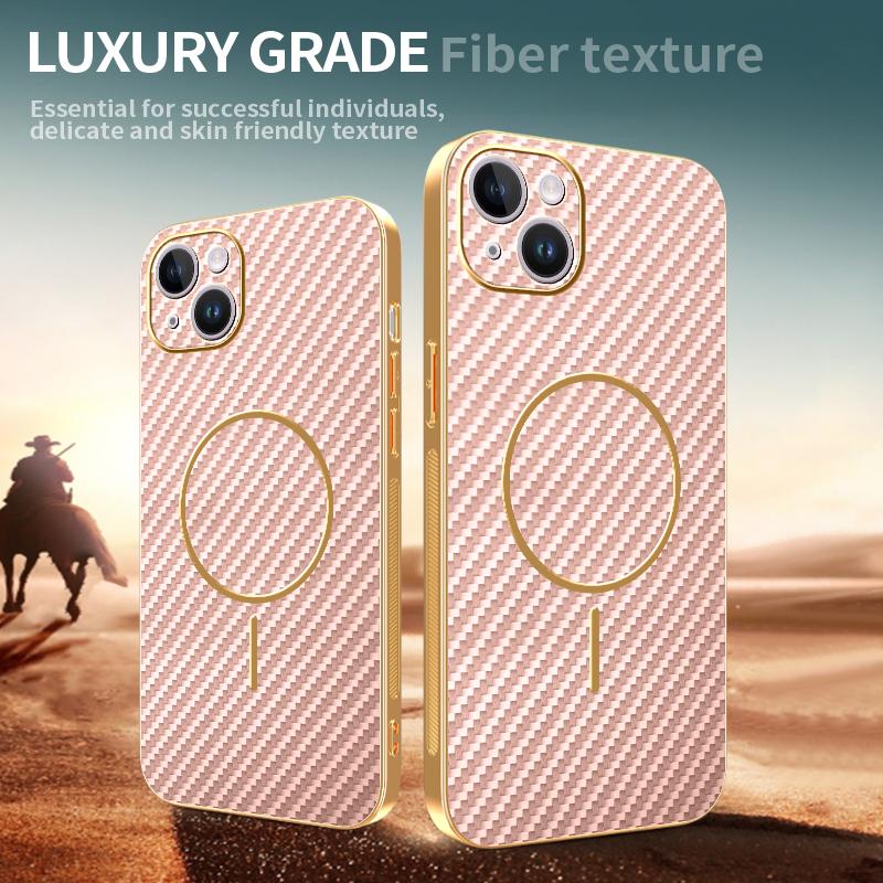 For iPhone 14 Plus Phone Case Carbon Fiber Textured Electroplated TPU Back Cover