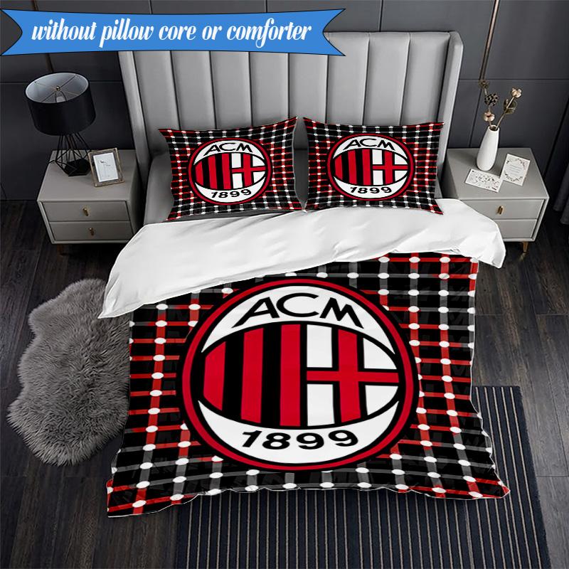 3PCS Milan Football club Printed Soft Bedding Set,Including 1pc Duvet Cover And 2pcs Pillowcases Perfect for Bedroom, Dormitory, Fan gift