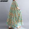 DIMANAF платье больших размеров женское 2023 новые летние стильные зеленые платья свободные платья с круглым вырезом и цветочным принтом новые