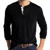 Beauty Vintage Casual Round Neck T-shirt Men's Solid Button Patchwork Pocket Trendy Versatile Cotton Breathable Long Sleeve Top