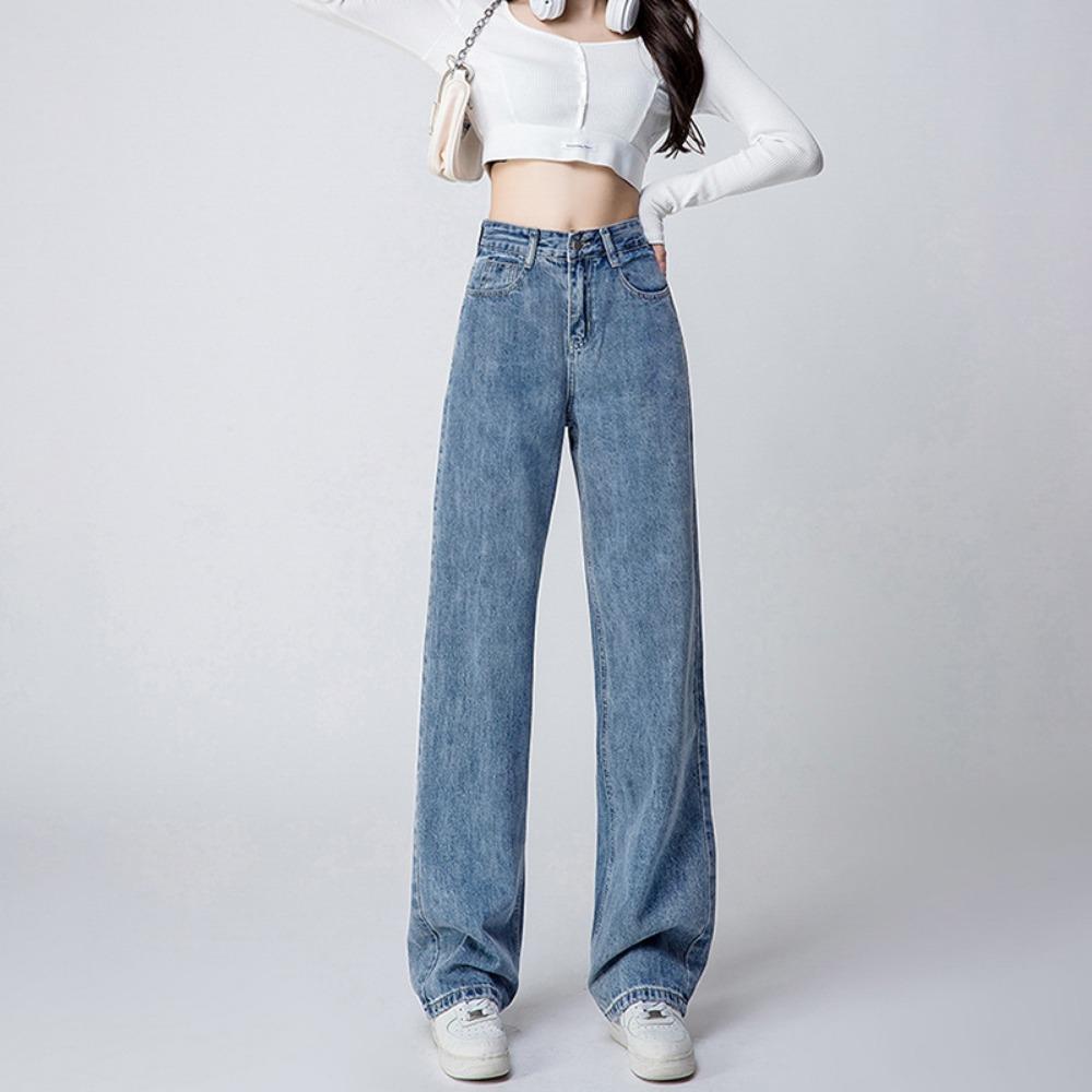Versatile Loose Ins Jeans Women's 2025 Spring and Autumn New High-waisted Straight Tube Drape Wide-leg Jeans