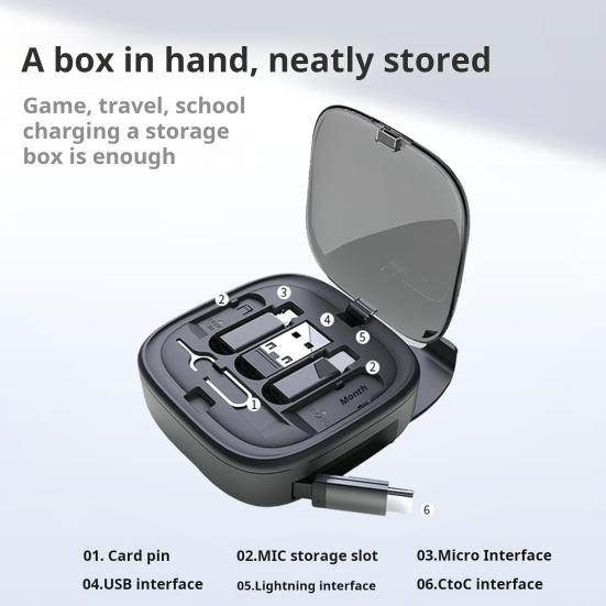 Адаптер для кабеля передачи данных с USB-разъемом 8-контактным для Android-конвертера, гнездами для извлечения SIM-карты, выдвижным чехлом для кабеля зарядки Type-C мощностью 60 Вт