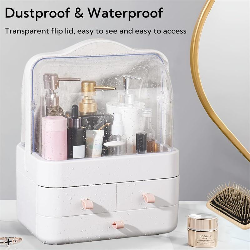 Makeup Organizer for Vanity with Lid and Drawers Skincare Organizers Makeup Organizer Holder Beauty Cosmetic Storage Box JAF224