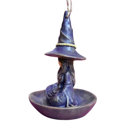 Meditating Witch Garden Bird Feeder Purple Hat Witch Wild Bird Seeds Tray