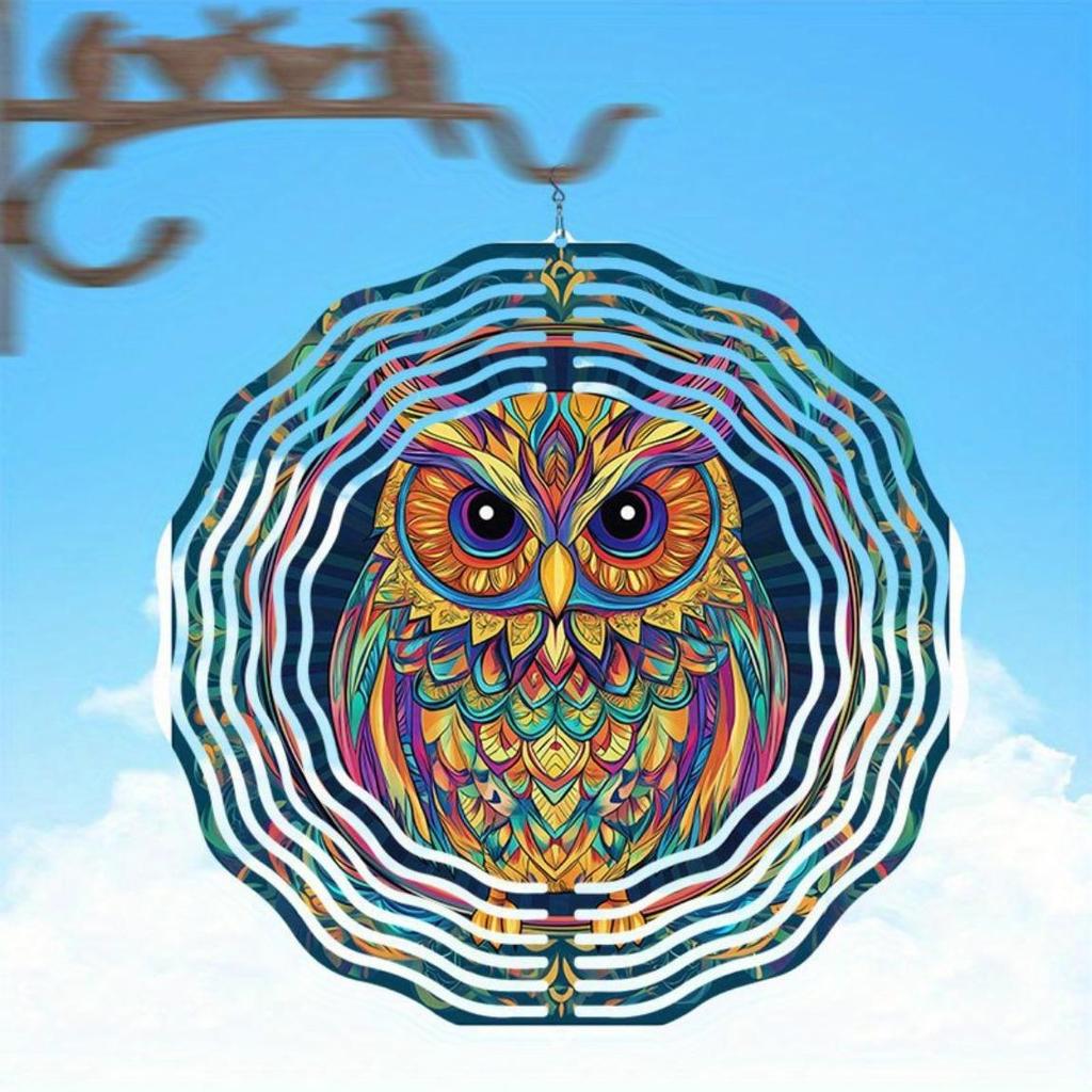 Яркий расписанный вручную колокольчик-ветер в виде совы, 3D металлический садовый декор, красочное подвесное украшение для улицы с поворотным крючком, идеально подходит для Дня благодарения