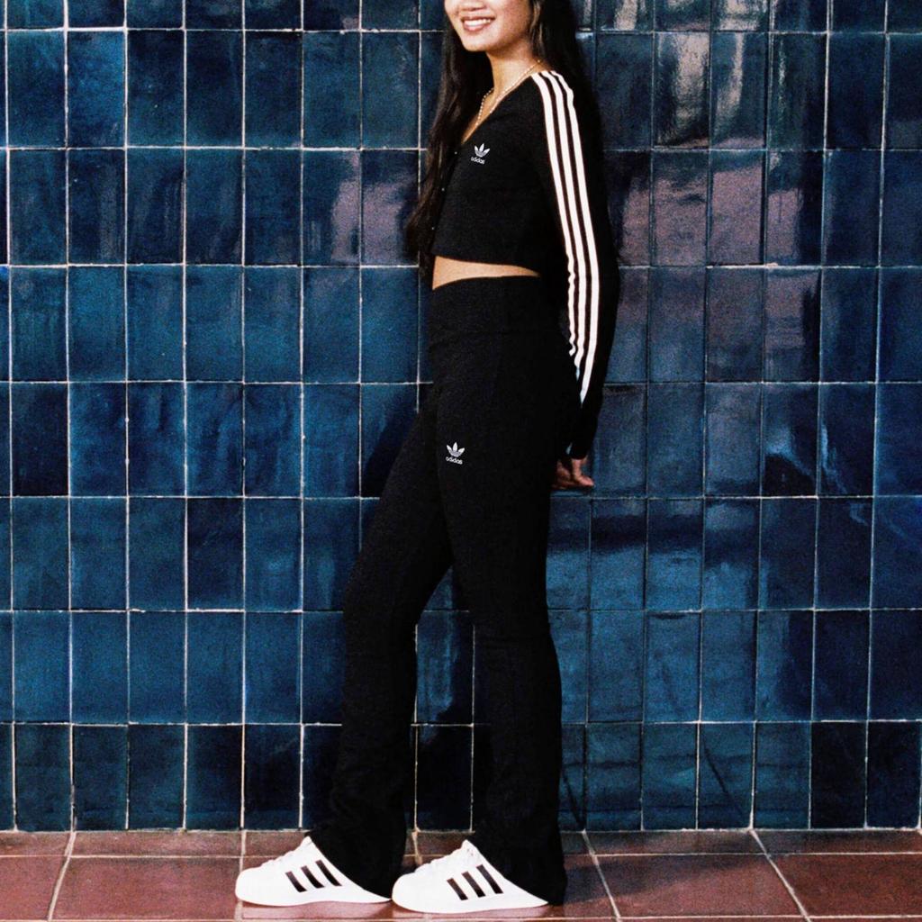 adidas Women's Black Rib Flared Casual Pants II8056