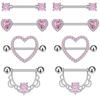 4 пары колец для сосков из хирургической стали, кольцо для языка, пирсинг, украшения для тела, штанга, кольца в форме сердца с цирконием для женщин и девочек