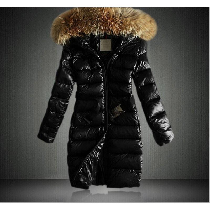 2026 Winter Womens Slim Fit Mid-Length Padded Coat With Raccoon Fur Hood Solid Color