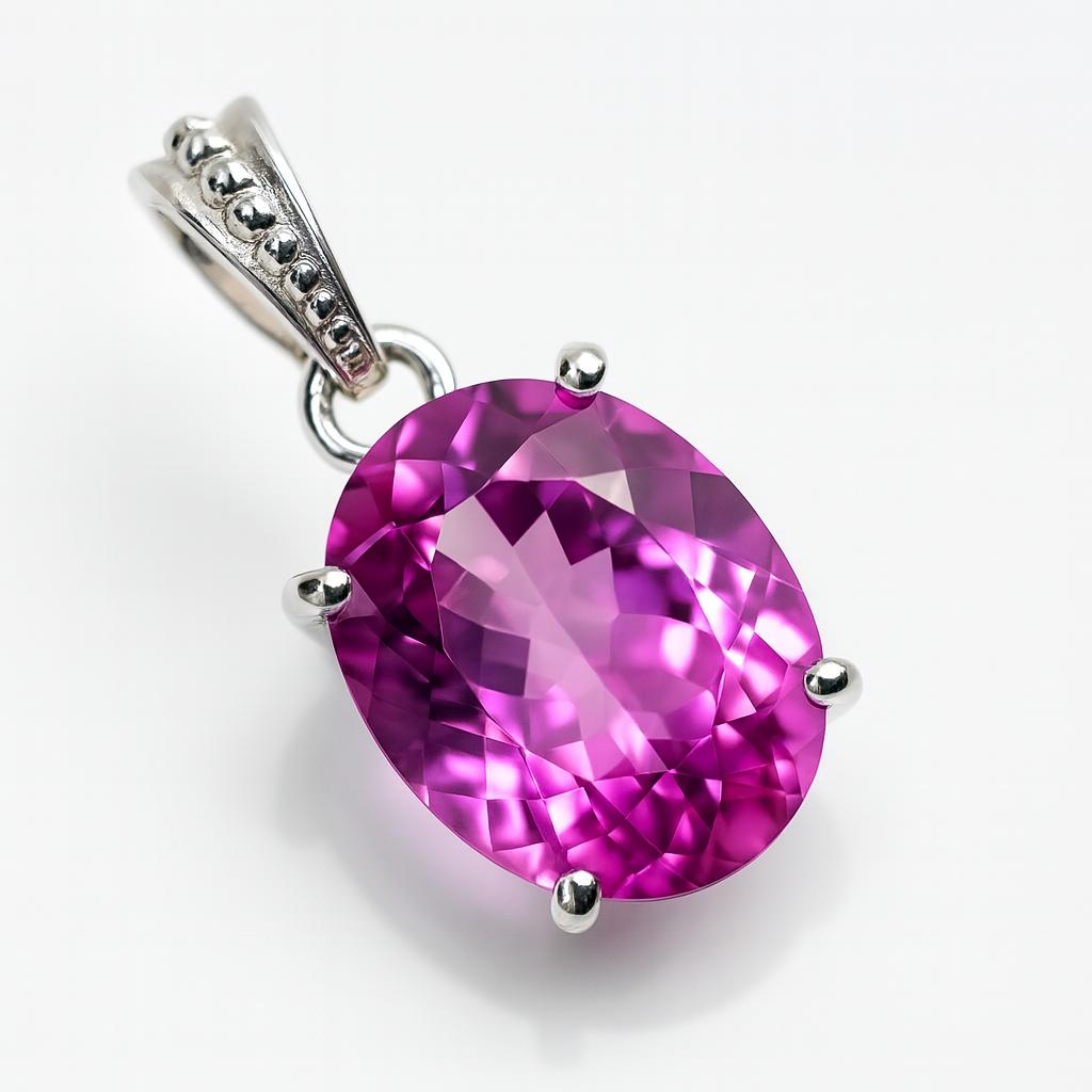 Natural Pink Sapphire Pendant 20 ct Oval Cut 925 Sterling Silver Gemstone September Birthstone Gift