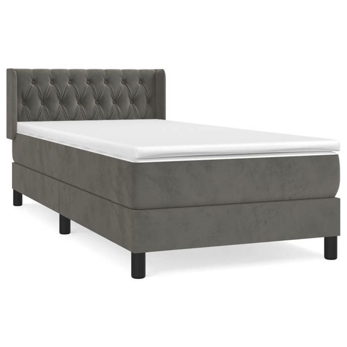 Lit avec matelas - Maison Exclusive - 100x200 cm - Tête de lit réglable - Velours gris foncé