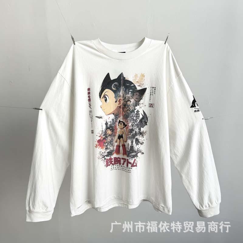 Mens Streetwear Long Sleeve T-Shirt Vintage Graffiti Print Loose Fit Teens
